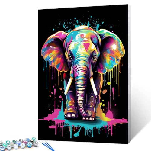 Tucocoo Graffiti-Elefant, Malen nach Zahlen für Erwachsene, DIY digitales Ölgemälde-Kits auf Leinwand mit Pinseln und Acrylpigment, niedliches Tier, schwarz, buntes Bild für Heimdekoration, 40x50 cm Tucocoo Graffiti-Elefant, Malen nach Zahlen für Erwachsene, DIY digitales Ölgemälde-Kits auf Leinwand mit Pinseln und Acrylpigment, niedliches Tier, schwarz, buntes Bild für Heimdekoration, 40x50 cm von Tucocoo