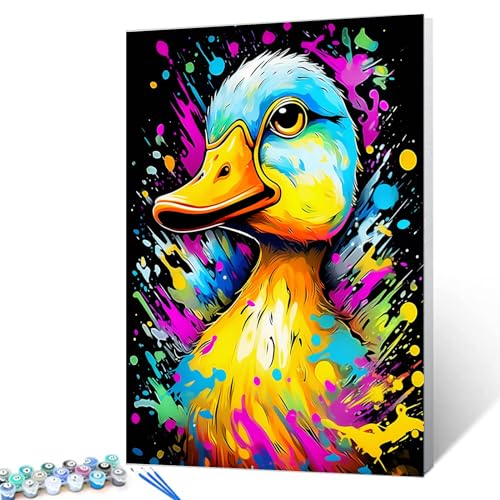 Tucocoo Graffiti-Ente, Malen nach Zahlen für Erwachsene, DIY digitales Ölgemälde-Kits auf Leinwand mit Pinseln und Acrylpigment, niedliches Tier, schwarz, buntes Bild für Heimdekoration, 40 x 50 cm von Tucocoo