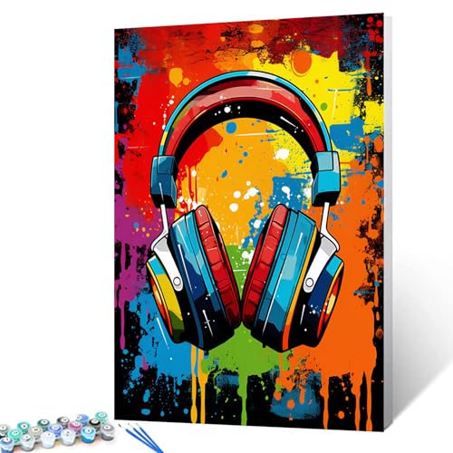 Tucocoo Graffiti-Kopfhörer-Malen-nach-Zahlen-Set mit Pinseln und Acryl-Pigmenten auf Leinwand, Gemälde für Erwachsene, Musik-Banksy-Kunst, buntes Bild für Zuhause, Wanddekoration, Geschenke von Tucocoo