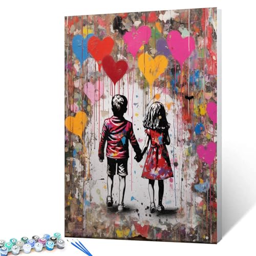Tucocoo Graffiti Love Malen nach Zahlen, 40x50 cm, Leinwand, Banksy Street Art, DIY-Ölgemälde für Erwachsene mit Pinseln und Acrylpigment, Bild für kleine Jungen und Mädchen, Bild für Heimdekoration von Tucocoo
