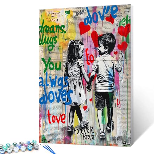 Tucocoo Graffiti-Malen-nach-Zahlen für Erwachsene, buntes Ölgemälde-Set zum Selbermachen auf Leinwand mit Pinseln und Acrylpigment, Mädchen und Junge, die Straßenkunst spielen Bild für Heimdekoration Tucocoo Graffiti-Malen-nach-Zahlen für Erwachsene, buntes Ölgemälde-Set zum Selbermachen auf Leinwand mit Pinseln und Acrylpigment, Mädchen und Junge, die Straßenkunst spielen Bild für Heimdekoration von Tucocoo