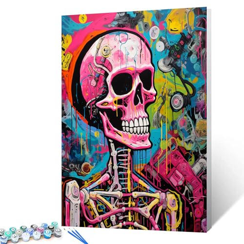Tucocoo Graffiti-Skelett-Malen-nach-Zahlen-Set, 40 x 50 cm, Leinwand, DIY-Ölgemälde für Erwachsene, mit Pinseln und Acryl-Pigmenten, Kunstbild für Heimdekoration (ohne Rahmen) von Tucocoo