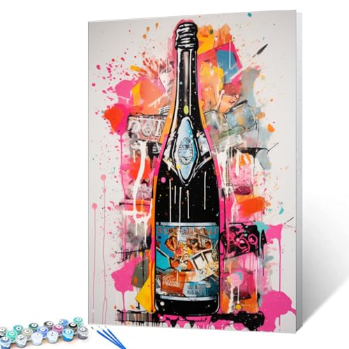 Tucocoo Graffiti Weinflasche Ölmalmalmale nach Zahlen Kits 40x50cm Leinwand Banksy Street Graffiti Splatter DIY Ölmalerei für Kinder Erwachsene Anfänger mit Pinsel Acrylpigment (DIY Rahmen) von Tucocoo