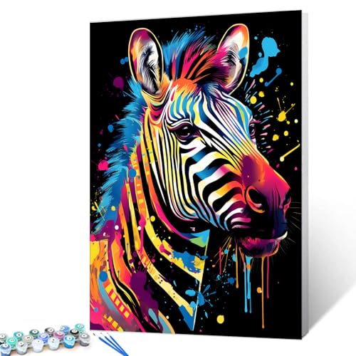 Tucocoo Graffiti-Zebra-Malen-nach-Zahlen-Set mit Pinseln und Acrylpigment auf Leinwand, Gemälde für Erwachsene, niedliches Tier, schwarz, buntes Bild für Zuhause, Wanddekoration, Geschenke, 40x50 cm von Tucocoo