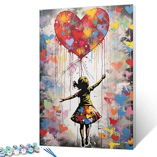 Tucocoo Liebesballon-Malen-nach-Zahlen-Set mit Pinseln und Acrylpigment auf Leinwand, Gemälde für Erwachsene, Banksy Little Girl Straßenbild für Zuhause, Wanddekoration, Geschenke, 40 x 50 cm von Tucocoo