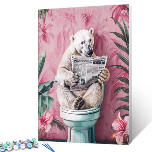 Tucocoo Lustiges Eisbär-Malen-nach-Zahlen-Set, 40 x 50 cm, Leinwand, DIY-Ölgemälde für Erwachsene, mit Pinseln und Acrylpigmenten, Tier auf Toilette, zum Lesen, Zeitungsbild für Heimdekoration Tucocoo Lustiges Eisbär-Malen-nach-Zahlen-Set, 40 x 50 cm, Leinwand, DIY-Ölgemälde für Erwachsene, mit Pinseln und Acrylpigmenten, Tier auf Toilette, zum Lesen, Zeitungsbild für Heimdekoration von Tucocoo