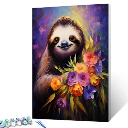 Tucocoo Lustiges Faultier-Malen-nach-Zahlen-Set mit Pinseln und Acrylpigment auf Leinwand, Gemälde für Erwachsene, abstrakte Blumen, Tier, handgemaltes Bild für Heimdekoration, 40 x 50 cm Tucocoo Lustiges Faultier-Malen-nach-Zahlen-Set mit Pinseln und Acrylpigment auf Leinwand, Gemälde für Erwachsene, abstrakte Blumen, Tier, handgemaltes Bild für Heimdekoration, 40 x 50 cm von Tucocoo