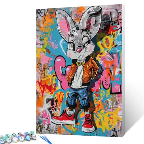 Tucocoo Lustiges Malen-nach-Zahlen-Set mit Pinseln und Acryl-Pigmenten auf Leinwand, Gemälde für Erwachsene, Hasen-Graffiti-Tier, buntes Bild für Zuhause, Wanddekoration, Geschenke, 40 x 50 cm Tucocoo Lustiges Malen-nach-Zahlen-Set mit Pinseln und Acryl-Pigmenten auf Leinwand, Gemälde für Erwachsene, Hasen-Graffiti-Tier, buntes Bild für Zuhause, Wanddekoration, Geschenke, 40 x 50 cm von Tucocoo