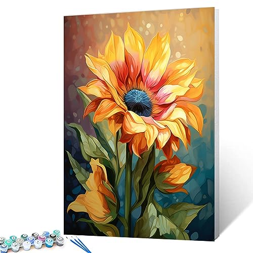 Tucocoo Malen nach Anzahl Sonnenblumen Blumenblätter gemächliches DIY -Malerei auf Leinwand mit Pinsel Acrylfarben Farbe nach Zahlen für Erwachsene Kinder Schüler Anfänger 40x50 cm（DIY Rahmen） von Tucocoo