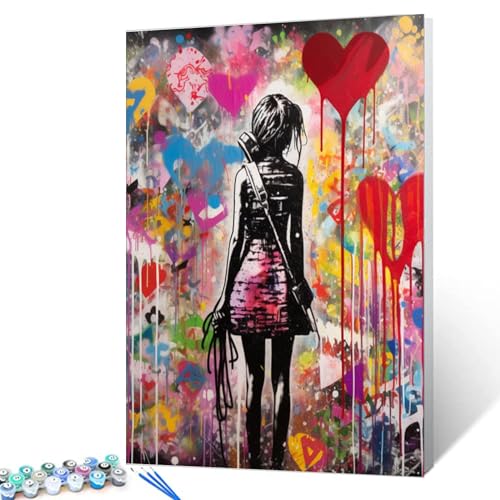 Tucocoo Malen nach Zahl Banksy Graffiti Girls Rücken DIY -Gemälde auf Leinwand mit Pinsel Acrylfarben Street Graffiti Farbe nach Zahlen für Erwachsene und Kinder Schüler Anfänger 40x50cm（DIY Rahmen） von Tucocoo