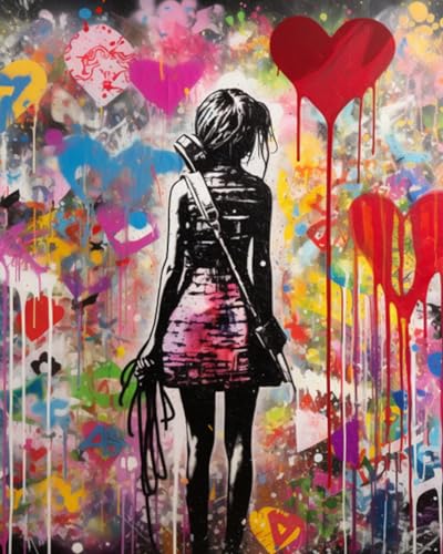 Tucocoo Malen nach Zahl Banksy Graffiti Girls Rücken DIY -Gemälde auf Leinwand mit Pinsel Acrylfarben Street Graffiti Farbe nach Zahlen für Erwachsene und Kinder Schüler Anfänger 40x50cm（ohne Rahmen） von Tucocoo