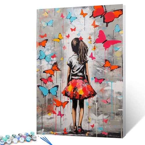 Tucocoo Malen nach Zahlen, Bunte Schmetterlinge, 40 x 50 cm, Leinwand, Graffiti-Ölgemälde für Erwachsene, mit Pinseln und Acrylpigment, Banksy Girl Street Art Bild für Heimdekoration (ohne Rahmen) Tucocoo Malen nach Zahlen, Bunte Schmetterlinge, 40 x 50 cm, Leinwand, Graffiti-Ölgemälde für Erwachsene, mit Pinseln und Acrylpigment, Banksy Girl Street Art Bild für Heimdekoration (ohne Rahmen) von Tucocoo