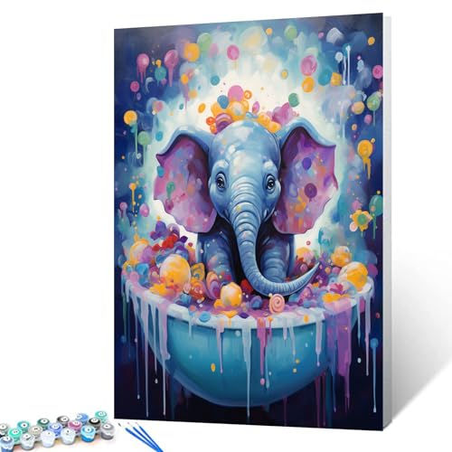 Tucocoo Malen nach Zahlen, Elefant in einer Badewanne, mit Pinseln und Acrylpigmenten auf Leinwand, Gemälde für Erwachsene, niedliches Tier- und Fantasie-Bild für Heimdekoration, Geschenke Tucocoo Malen nach Zahlen, Elefant in einer Badewanne, mit Pinseln und Acrylpigmenten auf Leinwand, Gemälde für Erwachsene, niedliches Tier- und Fantasie-Bild für Heimdekoration, Geschenke von Tucocoo