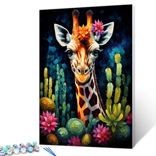 Tucocoo Malen nach Zahlen, Giraffe, Nahaufnahmen, 40 x 50 cm, Leinwand, Ölgemälde für Erwachsene, mit Pinseln und Acrylpigmenten, abstraktes Pflanzenkaktus, Tierbild für Heimdekorationn (ohne Tucocoo Malen nach Zahlen, Giraffe, Nahaufnahmen, 40 x 50 cm, Leinwand, Ölgemälde für Erwachsene, mit Pinseln und Acrylpigmenten, abstraktes Pflanzenkaktus, Tierbild für Heimdekorationn (ohne von Tucocoo