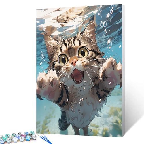 Tucocoo Malen nach Zahlen, Motiv: Schwimmendes Kätzchen, 40 x 50 cm, Leinwand, niedliche Katze, DIY-Ölgemälde für Erwachsene mit Pinseln und Acrylpigment, Tierbild für den Sommer am Meer für Tucocoo Malen nach Zahlen, Motiv: Schwimmendes Kätzchen, 40 x 50 cm, Leinwand, niedliche Katze, DIY-Ölgemälde für Erwachsene mit Pinseln und Acrylpigment, Tierbild für den Sommer am Meer für von Tucocoo