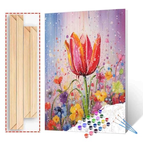 Tucocoo Malen nach Zahlen, Tulpen-Blumen-Set mit Pinseln und Acryl-Pigment auf Leinwand, Malerei für Erwachsene, schöne Blüten-Kunsthandwerksprojekt für Heimdekoration, Geschenke (DIY gerahmt) von Tucocoo