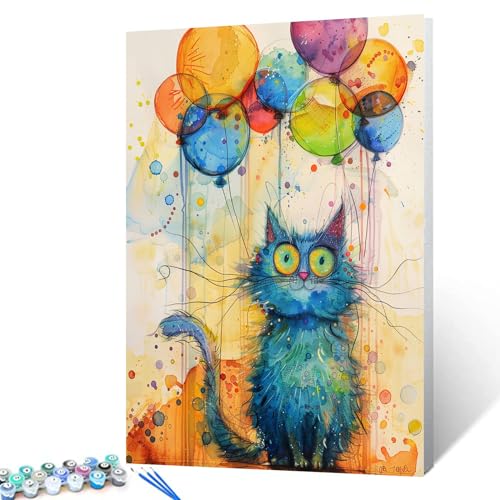 Tucocoo Malen nach Zahlen, abstrakte blaue Katze, 40 x 50 cm, Leinwand, Aquarell-Ölgemälde für Erwachsene, mit Pinseln und Acryl-Pigment, buntes Ballon-Bild für Heimdekoration (ohne Rahmen) von Tucocoo