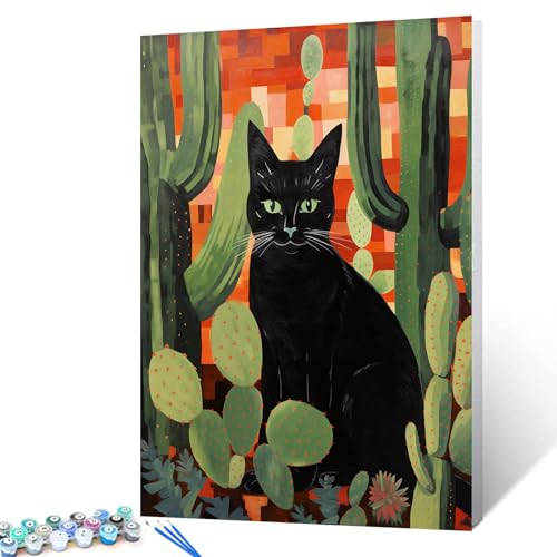 Tucocoo Malen nach Zahlen, abstrakte schwarze Katze, mit Pinseln und Acrylpigmenten auf Leinwand, Gemälde für Erwachsene, Retro-Kaktus-Tierbilder für Zuhause, Wanddekoration, Geschenke, 40 x 50 cm Tucocoo Malen nach Zahlen, abstrakte schwarze Katze, mit Pinseln und Acrylpigmenten auf Leinwand, Gemälde für Erwachsene, Retro-Kaktus-Tierbilder für Zuhause, Wanddekoration, Geschenke, 40 x 50 cm von Tucocoo
