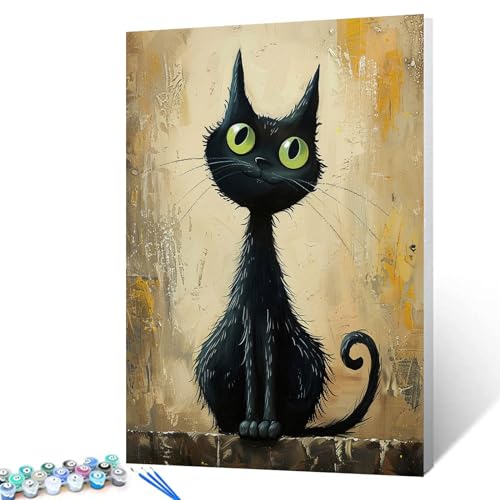 Tucocoo Malen nach Zahlen, schwarze Katze, 40 x 50 cm, abstraktes DIY-Ölgemälde für Erwachsene mit Pinseln und Acrylpigment, niedliches Tier-Kätzchen-Bild für Heimdekoration, Geschenke von Tucocoo