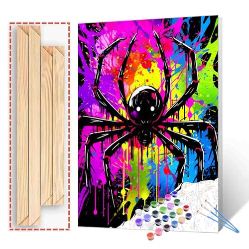 Tucocoo Malen nach Zahlen, schwarze Spinne, mit Pinseln und Acrylpigmenten auf Leinwand, Gemälde für Erwachsene, buntes Graffiti-Tierbild für Zuhause, Wanddekoration, Geschenke 40x50cm (DIY gerahmt) von Tucocoo