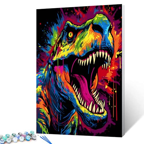 Tucocoo Malen-nach-Zahlen-Set, Motiv: Wütender Dinosaurier, 40 x 50 cm, Leinwand, DIY-Ölgemälde für Erwachsene, mit Pinseln und Acryl-Pigment, Graffiti-Tiere, schwarz, bunte Bilder für Heimdekoration Tucocoo Malen-nach-Zahlen-Set, Motiv: Wütender Dinosaurier, 40 x 50 cm, Leinwand, DIY-Ölgemälde für Erwachsene, mit Pinseln und Acryl-Pigment, Graffiti-Tiere, schwarz, bunte Bilder für Heimdekoration von Tucocoo
