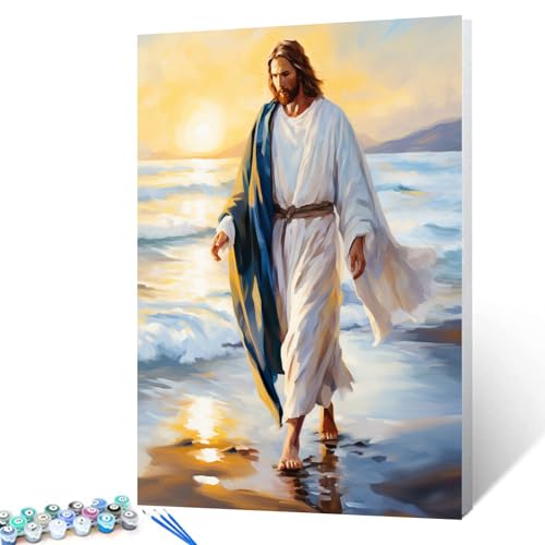 Tucocoo Malen-nach-Zahlen-Set mit Pinseln und Acryl-Pigmenten auf Leinwand, Gemälde für Erwachsene, Motiv: Jesus geht am Strand, Bilder für Zuhause, Wanddekoration, Geschenke, 40 x 50 cm Tucocoo Malen-nach-Zahlen-Set mit Pinseln und Acryl-Pigmenten auf Leinwand, Gemälde für Erwachsene, Motiv: Jesus geht am Strand, Bilder für Zuhause, Wanddekoration, Geschenke, 40 x 50 cm von Tucocoo