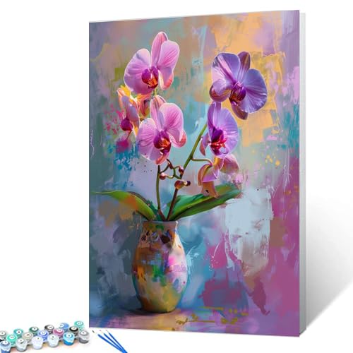 Tucocoo Malen-nach-Zahlen-Set mit Pinseln und Acryl-Pigmenten auf Leinwand, Gemälde für Erwachsene, schöne Blumen in Vase, Bild für Zuhause, Wanddekoration, Geschenke, 40 x 50 cm (DIY gerahmt) von Tucocoo