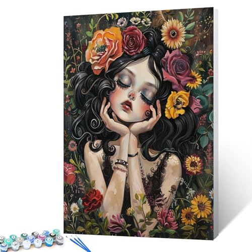 Tucocoo Malen nach Zahlen-Sets mit Pinseln und Acrylpigmenten auf Leinwand, Gemälde für Erwachsene, schönes Naturbild für Blumenmädchen, Heimdekoration, Geschenke, 40 x 50 cm (DIY gerahmt) von Tucocoo