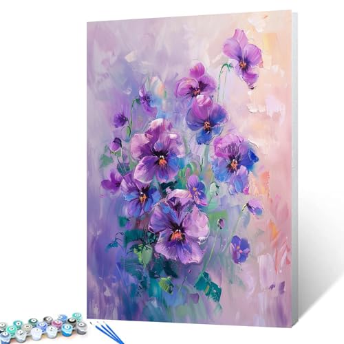 Tucocoo Malen nach Zahlen für Erwachsene, Aquarell-Ölgemälde-Set auf Leinwand mit Pinseln und Acrylpigment, lila Blumen, blühendes Bild für Heimdekoration, 40 x 50 cm (rahmenlos) von Tucocoo