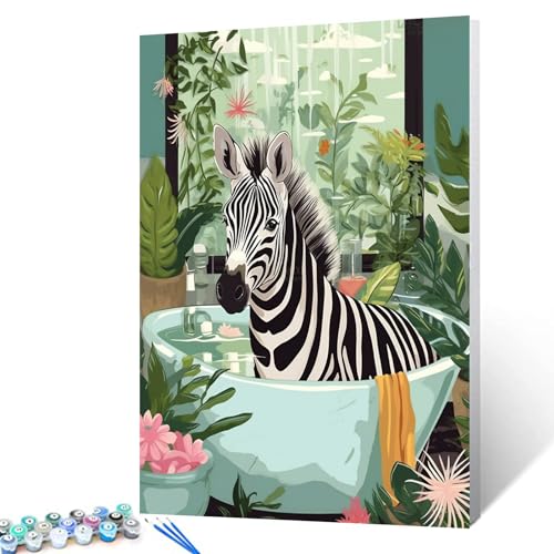 Tucocoo Malen nach Zahlen für Erwachsene, Badezimmer, Tiere, DIY, digitales Ölgemälde, Acrylfarbe, Zebra-Malerei, Leinwand, Wandkunst, grüne Blätter, Badewanne, Dschungel, lustige Raumdekoration, 50,8 Tucocoo Malen nach Zahlen für Erwachsene, Badezimmer, Tiere, DIY, digitales Ölgemälde, Acrylfarbe, Zebra-Malerei, Leinwand, Wandkunst, grüne Blätter, Badewanne, Dschungel, lustige Raumdekoration, 50,8 von Tucocoo