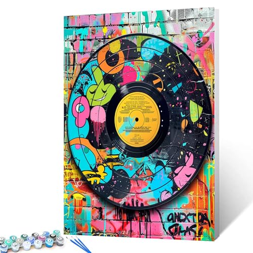 Tucocoo Malen nach Zahlen für Erwachsene, Leinwand, buntes CD-Album-Cover, DIY-Malset, inklusive Acrylfarben und Pinsel, Retro, 90er-Jahre, Wanddekoration, Graffiti-Stil, 40,6 x 50,8 cm (rahmenlos) von Tucocoo