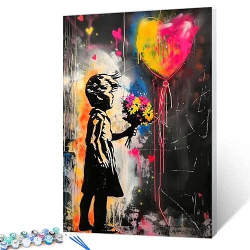 Tucocoo Malen nach Zahlen für Erwachsene, Malen nach Zahlen, bunte Luftballons und Blumen, Acrylfarbe, Leinwand, Küchendekoration, Malset, Bansky, Straßenkunst, 50,8 x 40,6 cm (ohne Rahmen) von Tucocoo
