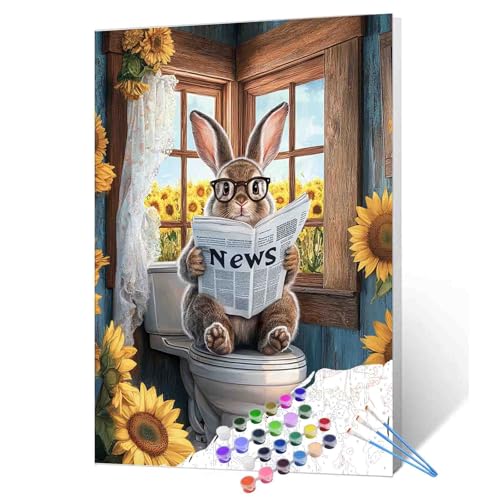 Tucocoo Malen nach Zahlen für Erwachsene, Motiv: Kaninchen auf Toilette, 40,6 x 50,8 cm, Acrylfarbe und Pinsel auf Leinwand, DIY-Tiermalerei-Set für Anfänger, lustige Tucocoo Malen nach Zahlen für Erwachsene, Motiv: Kaninchen auf Toilette, 40,6 x 50,8 cm, Acrylfarbe und Pinsel auf Leinwand, DIY-Tiermalerei-Set für Anfänger, lustige von Tucocoo