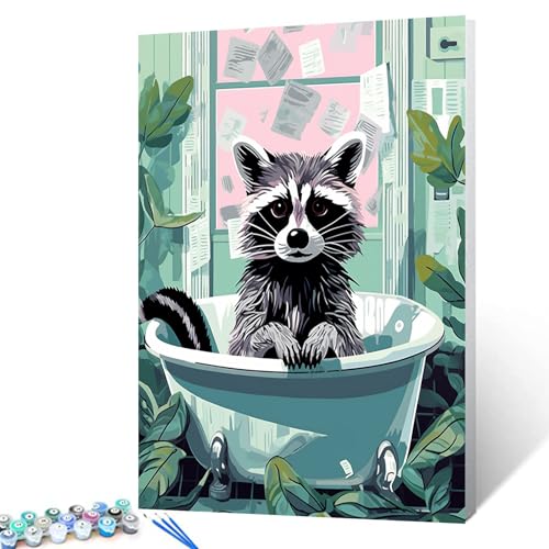 Tucocoo Malen nach Zahlen für Erwachsene, Motiv: Waschbär in der Badewanne, digitales Ölgemälde, Dschungel, Wildtiere, Malset, Leinwand, Acrylfarbe, lustige Badezimmer-Dekoration, 40,6 x 50,8 cm Tucocoo Malen nach Zahlen für Erwachsene, Motiv: Waschbär in der Badewanne, digitales Ölgemälde, Dschungel, Wildtiere, Malset, Leinwand, Acrylfarbe, lustige Badezimmer-Dekoration, 40,6 x 50,8 cm von Tucocoo
