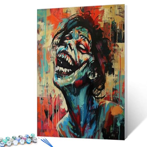 Tucocoo Malen nach Zahlen für Erwachsene, Motiv: Weiblicher Zombie, Horrorvolles Lachen, Malen nach Zahlen, Acrylfarbe, Leinwand, Dekor, Graffiti-Stil, Malset, Horrorkunst, Heimdekoration, 50,8 x 40,6 Tucocoo Malen nach Zahlen für Erwachsene, Motiv: Weiblicher Zombie, Horrorvolles Lachen, Malen nach Zahlen, Acrylfarbe, Leinwand, Dekor, Graffiti-Stil, Malset, Horrorkunst, Heimdekoration, 50,8 x 40,6 von Tucocoo