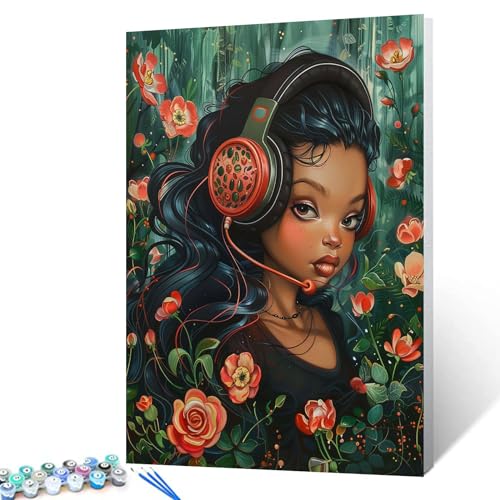 Tucocoo Malen nach Zahlen für Erwachsene, Ölgemälde-Set mit Pinseln und Acrylpigmenten, cooles Mädchen-Blumen-Hintergrundbild für Heimdekoration, 40 x 50 cm (rahmenlos) von Tucocoo