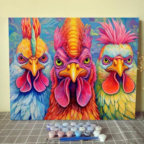 Tucocoo Malen nach Zahlen für Erwachsene und Anfänger, DIY-Ölgemälde-Sets auf Leinwand mit Pinseln und Acrylpigment, abstraktes Regenbogen-Hähnchen-Bild für Heimdekoration, 40 x 50 cm (rahmenlos) Tucocoo Malen nach Zahlen für Erwachsene und Anfänger, DIY-Ölgemälde-Sets auf Leinwand mit Pinseln und Acrylpigment, abstraktes Regenbogen-Hähnchen-Bild für Heimdekoration, 40 x 50 cm (rahmenlos) von Tucocoo