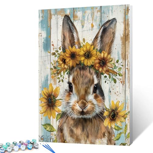Tucocoo Malen nach Zahlen mit Sonnenblumenkrone, Bild nach Zahlen für Erwachsene, Anfänger, niedliche Tier-Wandkunst für Badezimmer, Schlafzimmer, Retro-Stil, digitale Zeichnung, Malerei für moderne von Tucocoo