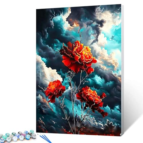 Tucocoo Malen nach Zahlen mit roten Nelken, für Kinder und Erwachsene, zum Selbermachen, Blaugrün, Himmel-Gemälde auf Leinwand mit Pinseln, Acrylfarbe, weiße Wolke, Malen nach Zahlen für Erwachsene Tucocoo Malen nach Zahlen mit roten Nelken, für Kinder und Erwachsene, zum Selbermachen, Blaugrün, Himmel-Gemälde auf Leinwand mit Pinseln, Acrylfarbe, weiße Wolke, Malen nach Zahlen für Erwachsene von Tucocoo