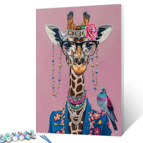 Tucocoo Modisches Giraffen-Malen-nach-Zahlen-Set mit Pinseln und Acryl-Pigmenten auf Leinwand, Gemälde für Erwachsene und Anfänger, blaues Blumen-Kleidungsbild für Heimdekoration, Geschenke, 40,6 x Tucocoo Modisches Giraffen-Malen-nach-Zahlen-Set mit Pinseln und Acryl-Pigmenten auf Leinwand, Gemälde für Erwachsene und Anfänger, blaues Blumen-Kleidungsbild für Heimdekoration, Geschenke, 40,6 x von Tucocoo