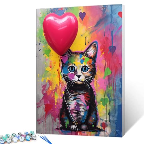 Tucocoo Niedliche Katze Ballon Malen nach Zahlen für Erwachsene, Graffiti DIY Ölgemälde Kits auf Leinwand mit Pinseln und Acrylpigment, Banksy Street Art Bild für Wohnkultur 40 x 50 cm (rahmenlos) Tucocoo Niedliche Katze Ballon Malen nach Zahlen für Erwachsene, Graffiti DIY Ölgemälde Kits auf Leinwand mit Pinseln und Acrylpigment, Banksy Street Art Bild für Wohnkultur 40 x 50 cm (rahmenlos) von Tucocoo