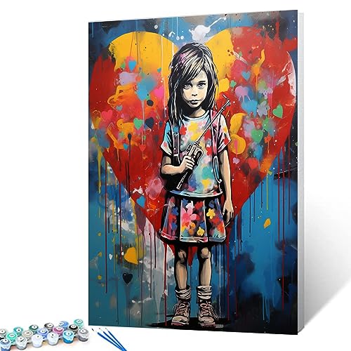Tucocoo Niedliches kleines Mädchen Malen nach Zahlen Kits 40 x 50 cm Leinwand DIY Digitales Ölgemälde für Erwachsene mit Pinseln und Acrylpigment, Pop Art Banksy Bild für Wohnkultur Geschenk von Tucocoo