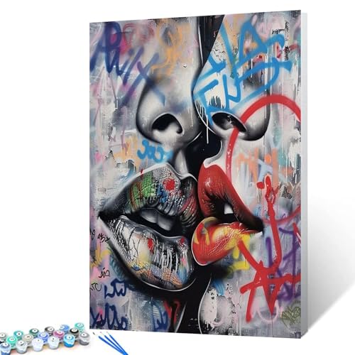 Tucocoo Ölgemälde nach Zahlen zum Selbermachen, Motiv: Paar, küssendes Graffiti, für Erwachsene, Wanddekoration, Geschenk, 40,6 x 50,8 cm Tucocoo Ölgemälde nach Zahlen zum Selbermachen, Motiv: Paar, küssendes Graffiti, für Erwachsene, Wanddekoration, Geschenk, 40,6 x 50,8 cm von Tucocoo