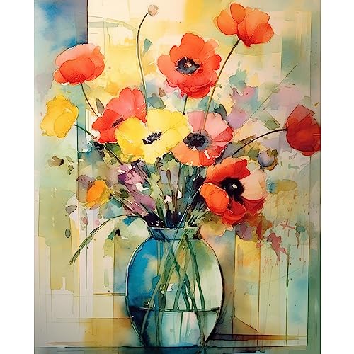 Tucocoo Poppy Floral Malen nach Zahlen für Erwachsene, DIY Digital Ölgemälde Kits auf Leinwand mit Pinseln und Acrylpigment, schöne blühende Vase Blumen für Home Wall Decor 40,6 x 50,8 cm (rahmenlos) von Tucocoo