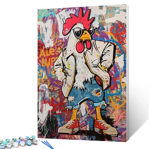 Tucocoo Punkischer Hahn-nach-Zahlen-Set mit Pinseln und Acrylpigmenten auf Leinwand, Gemälde für Erwachsene, Graffiti, lustige Tierbilder für Zuhause, Wanddekoration, Geschenke, 40x50cm (DIY gerahmt) Tucocoo Punkischer Hahn-nach-Zahlen-Set mit Pinseln und Acrylpigmenten auf Leinwand, Gemälde für Erwachsene, Graffiti, lustige Tierbilder für Zuhause, Wanddekoration, Geschenke, 40x50cm (DIY gerahmt) von Tucocoo