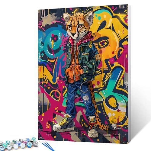 Tucocoo Punkish Tier-Malen-nach-Zahlen-Set mit Pinseln und Acryl-Pigmenten auf Leinwand, Gemälde für Erwachsene, Graffiti-Pop-Art, rebellisches Leopardenbild für Heimdekoration, Geschenke, 40 x 50 cm Tucocoo Punkish Tier-Malen-nach-Zahlen-Set mit Pinseln und Acryl-Pigmenten auf Leinwand, Gemälde für Erwachsene, Graffiti-Pop-Art, rebellisches Leopardenbild für Heimdekoration, Geschenke, 40 x 50 cm von Tucocoo