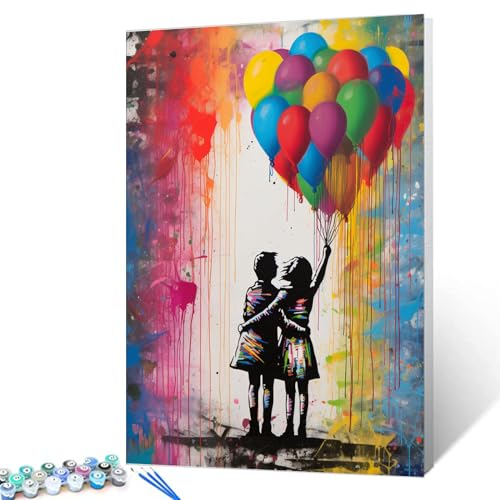 Tucocoo Regenbogen Ballon Malen nach Zahlen Kits 16x20 Zoll Leinwand, Graffiti DIY Ölgemälde für Erwachsene mit Pinsel und Acrylpigment, Paar Street Art Bild für Wohnkultur (ohne Rahmen) von Tucocoo