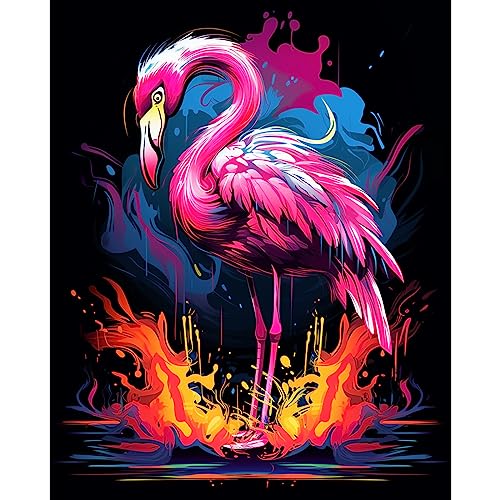 Tucocoo Rosa Flamingo Malen nach Zahlen für Erwachsene, DIY Digitales Ölgemälde Kits auf Leinwand mit Pinseln und Acrylpigment, Tier Realistischer Cartoon-Graffiti-Stil für Wohnkultur (Rahmenlos) von Tucocoo