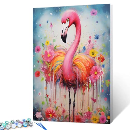 Tucocoo Rosa Flamingo Malen nach Zahlen für Erwachsene, DIY Digitales Ölgemälde-Kits auf Leinwand mit Pinseln und Acrylpigment, buntes florales süßes Tierbild für Heimdekoration, 40 x 50 cm von Tucocoo