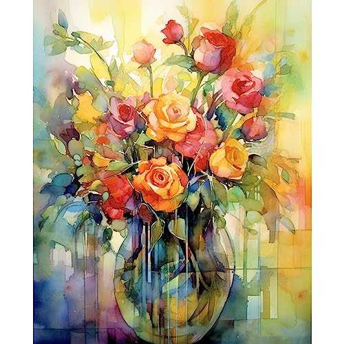 Tucocoo Rosenblumen Malen nach Zahlen für Erwachsene Anfänger, DIY Digital Ölgemälde Kits auf Leinwand mit Pinseln und Acrylpigment, Abstrakte Aquarell-Blumen für Heimdekoration 40x50 cm (Rahmenlos) von Tucocoo